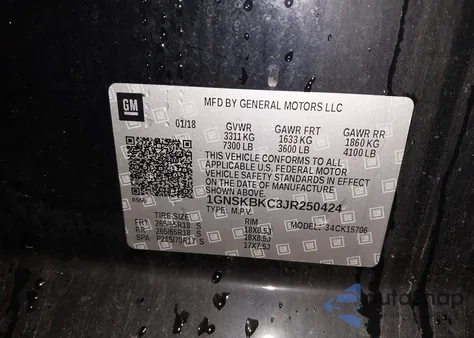 2018 Chevrolet Tahoe Lt z USA, uszkodzony, nr VIN 1GNSKBKC3JR250424